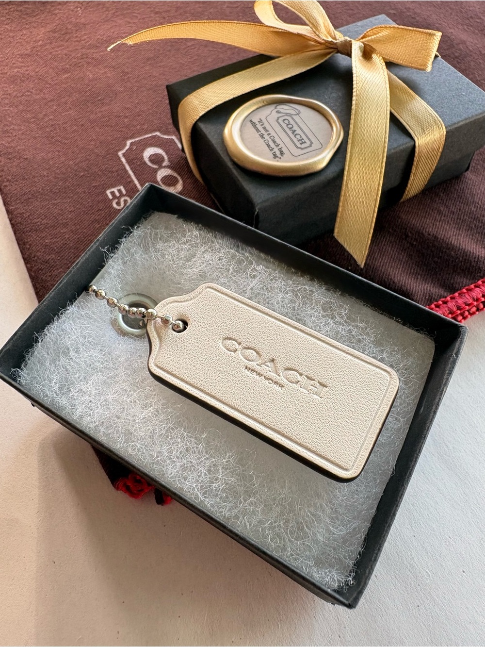 Coach Cream Leather Bag Tag Keychain